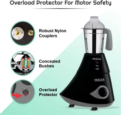 Inalsa Philia 780 W Mixer Grinder (4 Jars, Black, Grey) Inalsa Philia 780 W Mixer Grinder (4 Jars, Black, Grey)